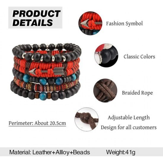 4 Sets Braided Leather Bracelets For Men Women Multilayered Viking Tribal Bracelets Beads Hemp Faux Leather Wristbands Punk Adjustable 4 Sets Braided Leather Bracelets For Men Women Multilayered Viking Tribal Bracelets Beads Hemp Faux Leather Wristbands Punk Adjustable